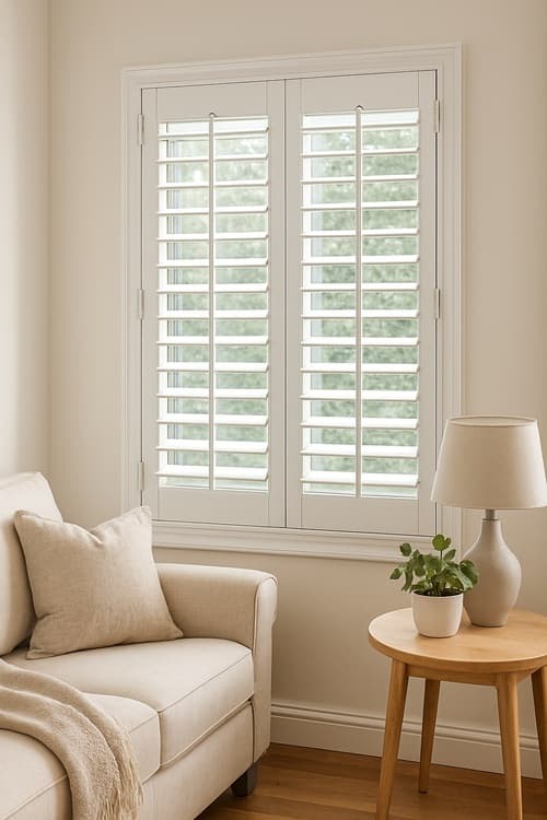 White plantation shutters installed on windows